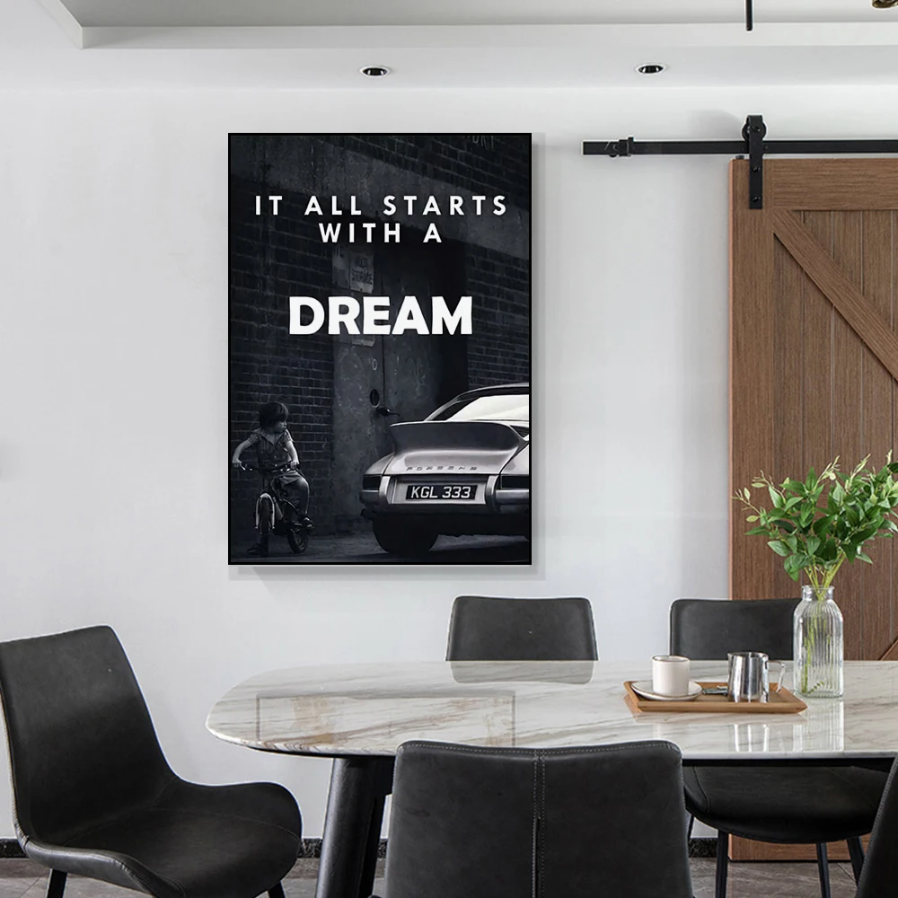 Decoration for Home Poster Black and White it All Starts with a Dream Canvas Painting Room Wall Decor Art Prints Frameless