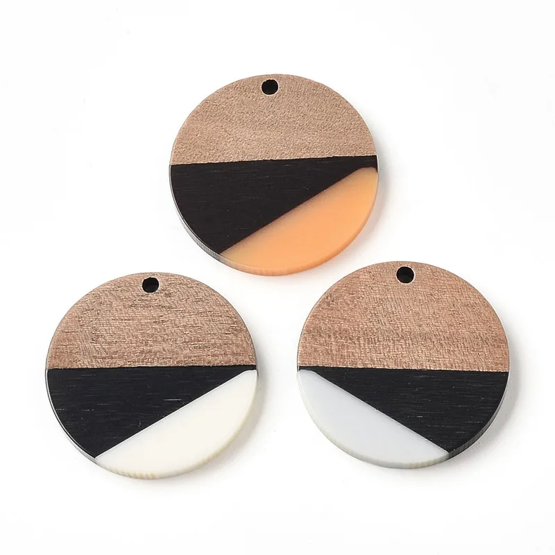 6PC Round Tricolor Splicing Earrings Accessories Natural Wood Resin Splicing Handmade DIY Making Charms Jewelry Components