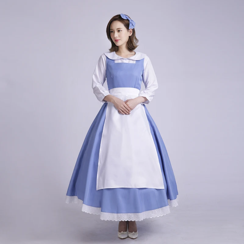 Custom Made Princess Belle Adult Cosplay Costume Blue Maid Fancy Halloween Party Dress