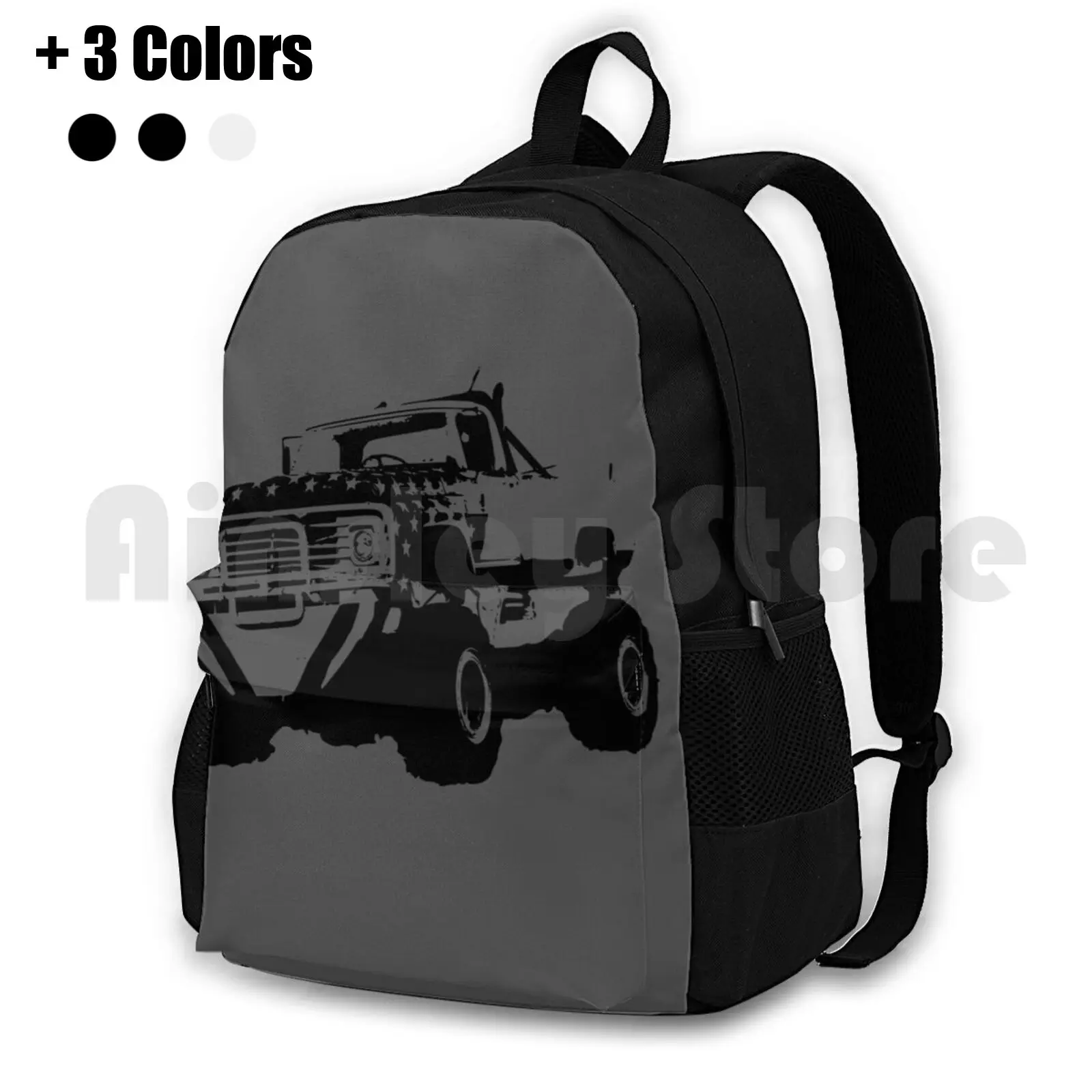 Monster Truck Pattern Outdoor Hiking Backpack Riding Climbing Sports Bag Pattern Monster Truck Car Automotive Black White Sports