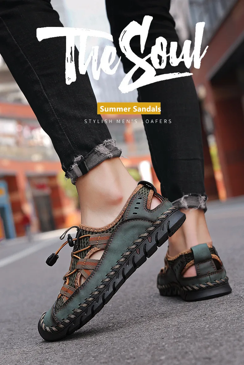 Heißer Verkauf Sommer männer Sandalen Im Freien Nicht-slip männer Strand Sandalen Handarbeit Aus Echtem Leder männer Schuhe mode Männer Turnschuhe – Detail 2