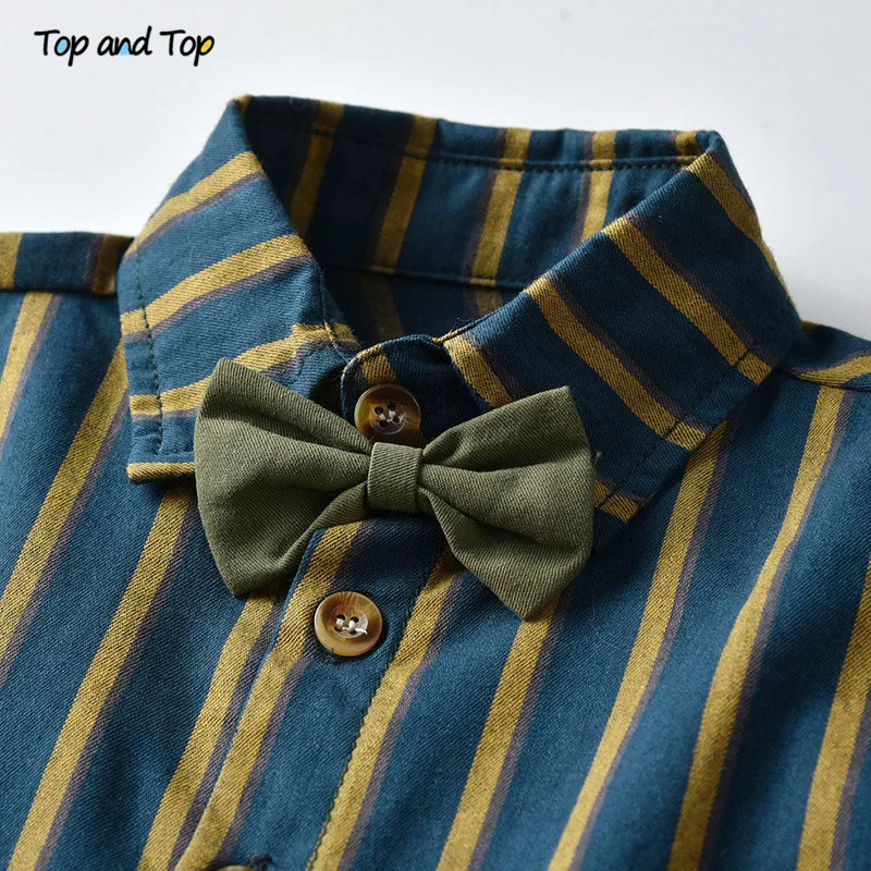 Top and Top Autumn Boys Clothing Set Long Sleeve Striped Bowtie Shirt Tops+Suspender Trousers Baby Kid Formal Gentleman Suit