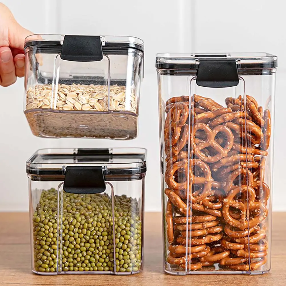 

2/4PCS PET Plastic Food Containers Transparent Stackable Dry Food Storage Box Kitchen Spaghetti Noodles Sealed Containers