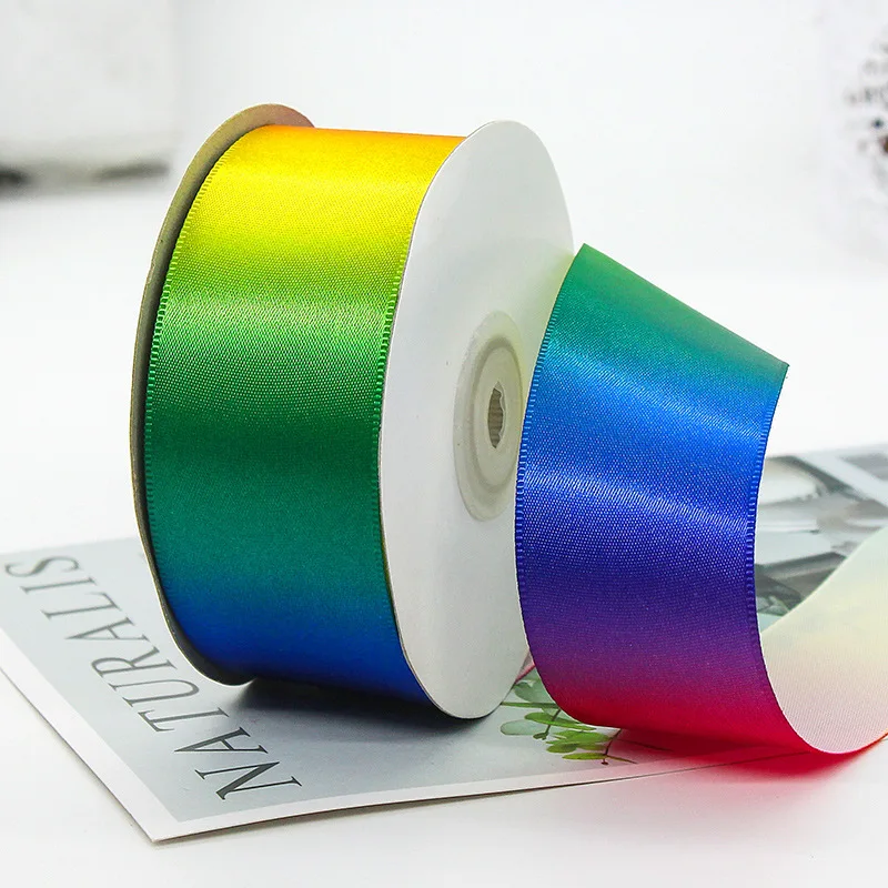 22 Meter/Rolle Regenbogen High Density Gradient Polyester Buntes Band DIY Material Backverpackung Kleidung Kopfbedeckung Dekorativ – Detail 10