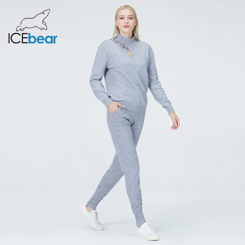 icebear 2022  women knitted tracksuit sweater&carrot jogging pants pullover sweater set chic outwear clothing NB-2321