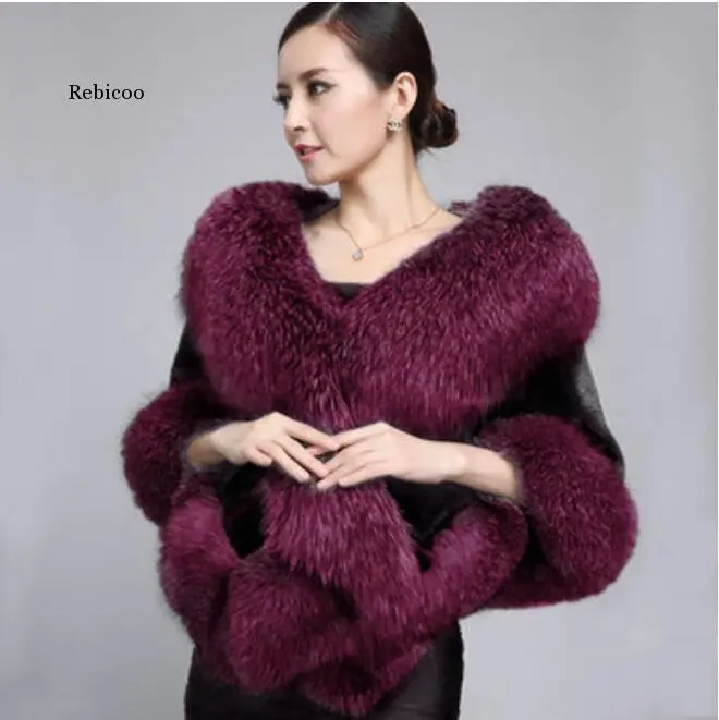 Luxury Elegant Womens Faux Mink Cashmere Winter Warm Fur Coat Shawl Cape Fashion Solid Ladies Faux Fur Pashmina Poncho