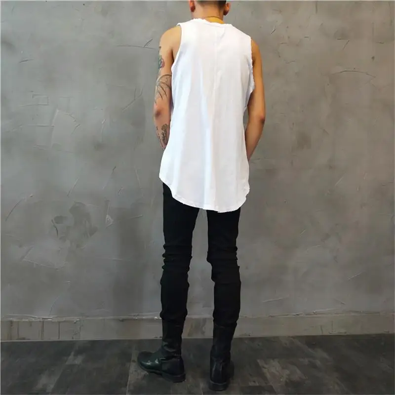 Men's Sleeveless T Shirt Summer New Personality Asymmetry Front Short Back Long Daily Leisure Loose Large Size Vest