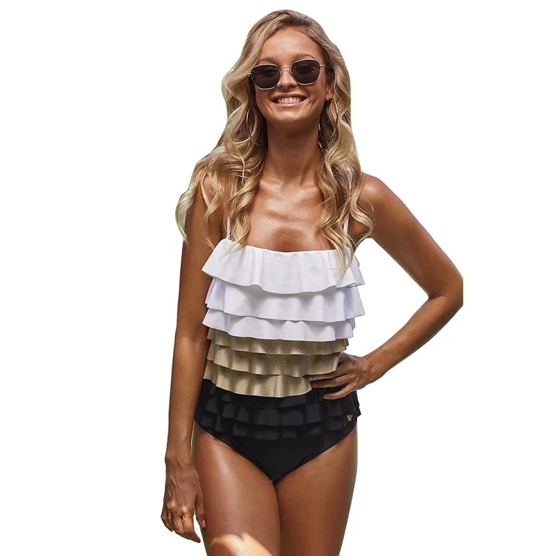 Women's One Piece Swimsuit Backless Sexy Lotus Leaf Edge Bikini Large Size Conjoined Women Beach Wear Bathing Suit