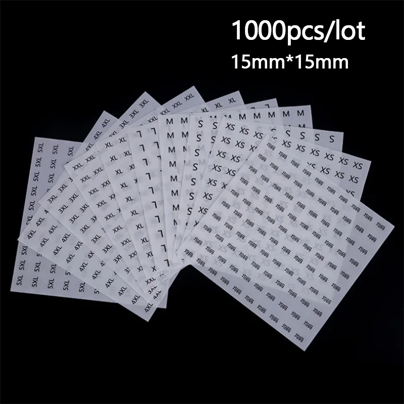 1000pcs Transparent Size Sticker Paper Circle Round Plastic Clothing Size Label Small Garment Size Stickers S M L XL XXL 15mm