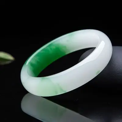 Zheru Jewelry Natural Burmese Jade 54-64mm Light Green Two-tone Bracelet Elegant Princess Jewelry Best Gift