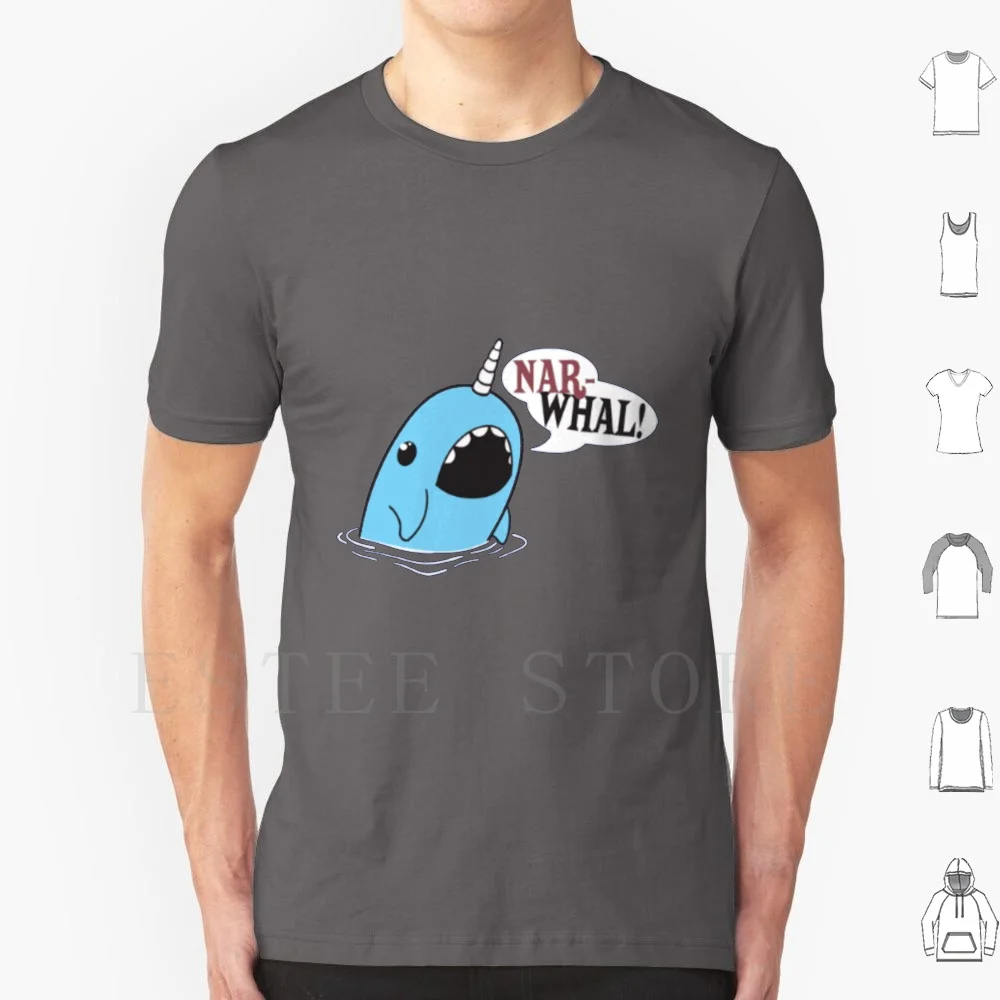 Narwhal! T Shirt Print Cotton Narwhal Fish Animal Sea Whale Horn Water Blue Mammal Humour Casual Funny Funky Cartoon Speech