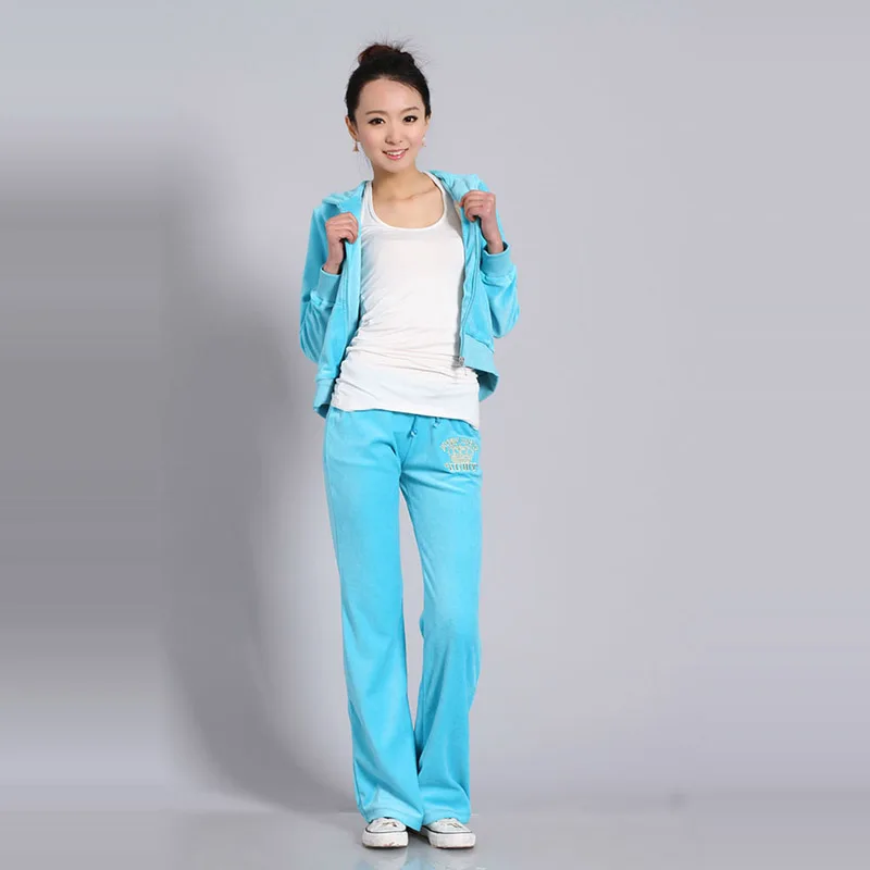 Spring 2023 Women\'s Brand Velvet Fabric Tracksuits Hoodies and Pants Velour Suit Two Piece Set S-XXL