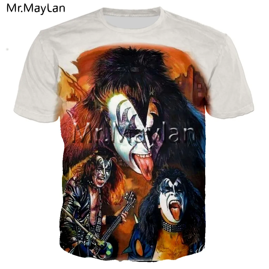 New Gene Simmons Men T shirt 3D Print Kiss Band Rock Tshirt Men Women Ropa Casual Streetwear Hiphop O-neck Tee Shirt Men Clothes