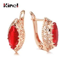 Kinel New Red Horse Eye Natural Zircon Drop Earrings For Women Trend Fashion Vintage Jewelry 585 Rose Gold Hollow Earrings Gift