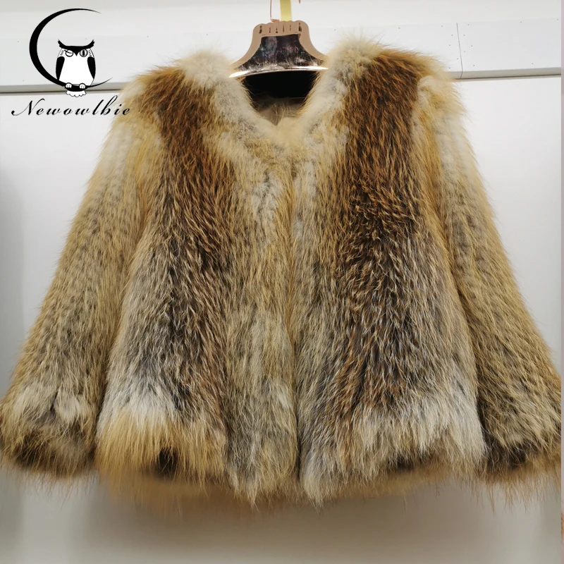 

Women's fox fur coat natural fur red fox woven coat winter women's jacket length 60cm can be customized