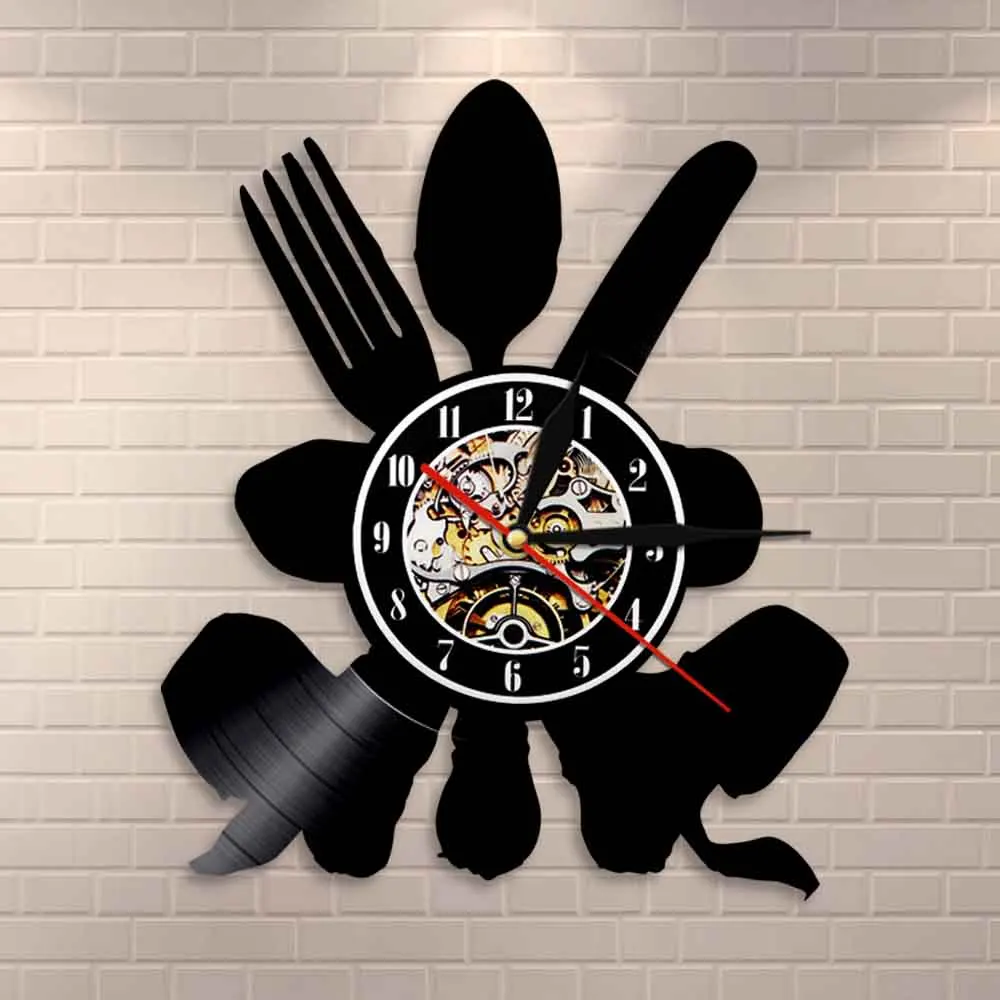 Kitchenware Art Decor Wall Clock Modern Design Vintage Vinyl Record Wall Clock 3D Watch Kitchen Clock Creative Home Decor