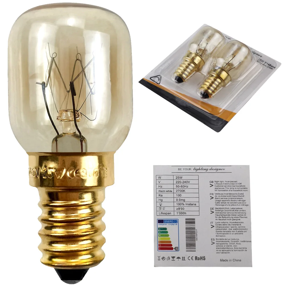 10PCS 25W 300 degree high temperature bulb Oven bulb microwave bulb salt crystal bulb E14 Screw Cap Pygmy Lamp Salt crystal lamp