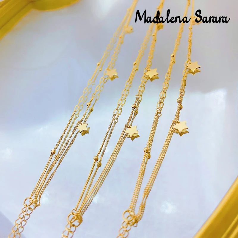 MADALENA SARARA 18k Gold Women Bracelet Multi-Rows Star Style Handmade Adjustable High Quality Chain Au750 Yellow Gold