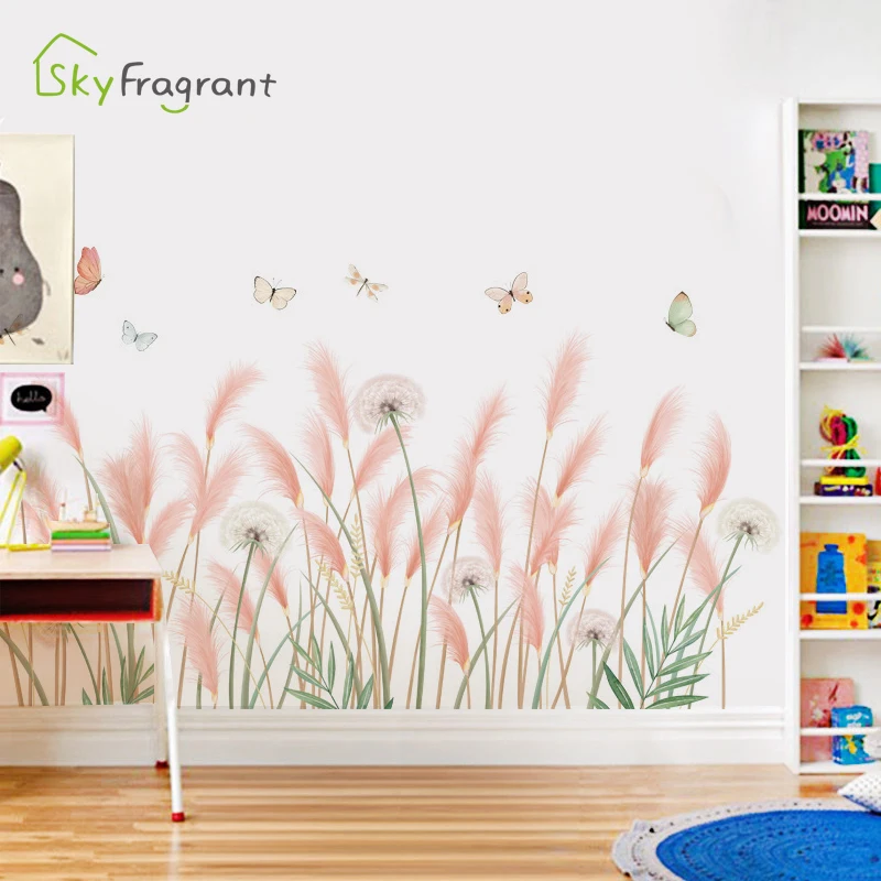 

Reed Flower Dandelion Bedside Baseboard Sticker House Bedroom Decoration Fresh Home Decor Background Wall Stickers Self Adhesive