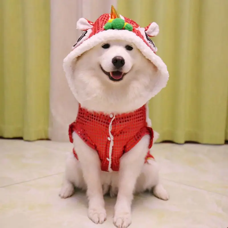 Dog Clothes New Year Pet Chinese Lion Dance Costume Coat Winter Puppy Costume Small Dog Spring Festival Tang Suit For Chihuahua