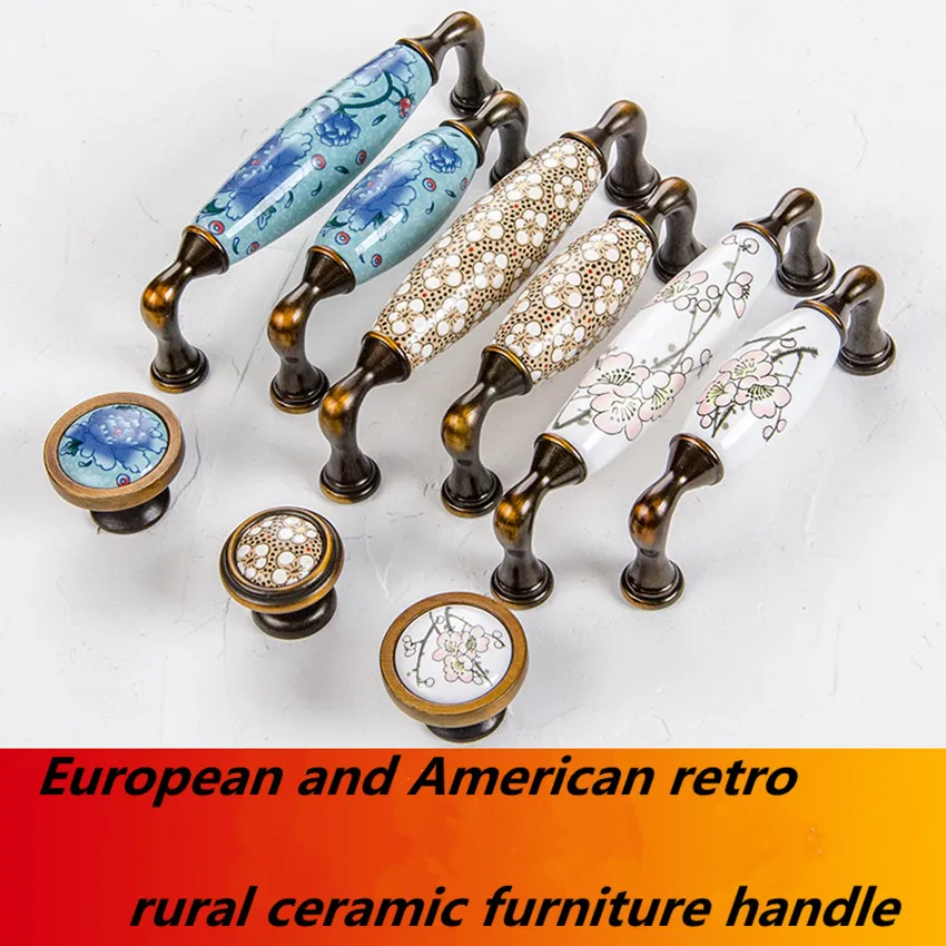 96 128mm European American retro exquisite rural ceramic kitchen cabinet wardrobe handle bronze tv cabinet drawer knob AEH 5