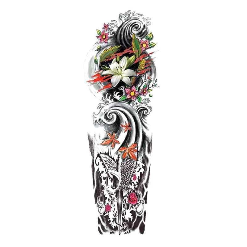 Waterproof Temporary Full Arm Tattoos Men Women Cool Leg Art Black Fish Dragon Skull  Sleeve Large Fake Sticker Glitter Style