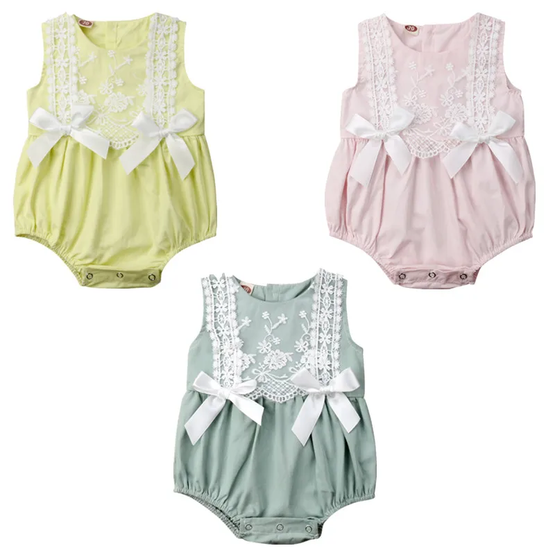 

Newborn Baby Girl Summer Clothes Sweet Lace Bow Sleeveless Romper Jumpsuit Sunsuit Baby Casual Clothing 0-24M