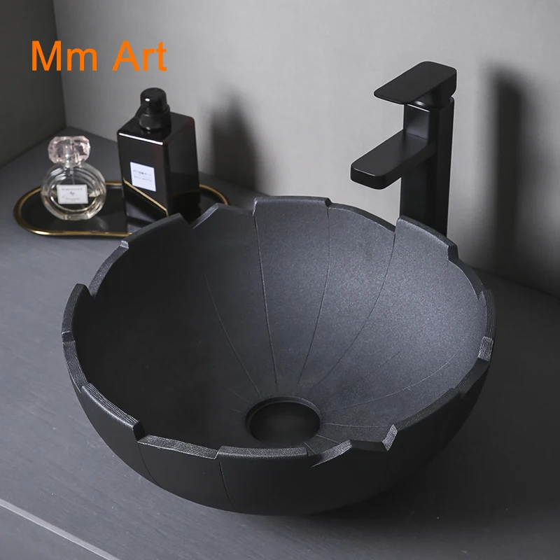 Black desk basin, creative art basin, industrial wind ceramic wash basin, home wash basin, balcony, sink plate