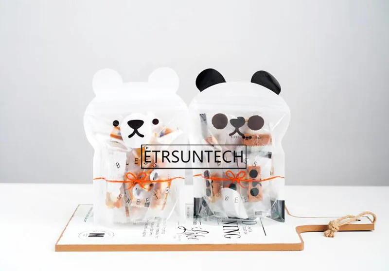 500pcs Plastic Biscuit Cookie Bag Baking Food Snack Packing Cute Panda Bear Pattern Packaging for Cookies Candy