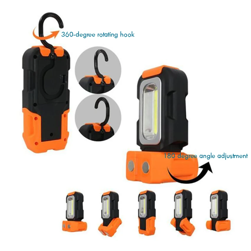 Draagbare Led Verlichting, Multi-Gebruik Cob Zaklamp, Magnetische Base & Opknoping Haak, batterij-aangedreven, Voor Auto Repareren Emergency
