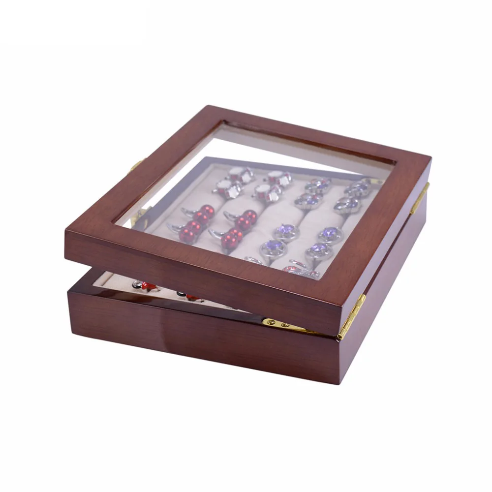 LAIDOJIN 12pairs Capacity Glass Cufflinks Box for Men High Quality Painted Wooden Collection Display Storage Rings Jewelry Box