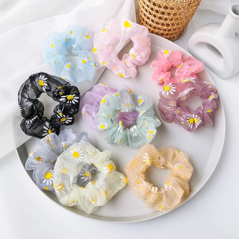 Woman Daisy Yarn Scrunchies Fashion Hair Ties Elastic Hairband Hair Accessories For Woman Hair Gum Head Ornaments Rubber Band