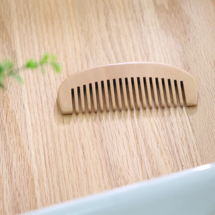 Mini peine de madera para masaje de pelo, peines de madera de pera Natural, dientes de súper ancho, sin piojos estáticos, peine para Barba, 1 unidad