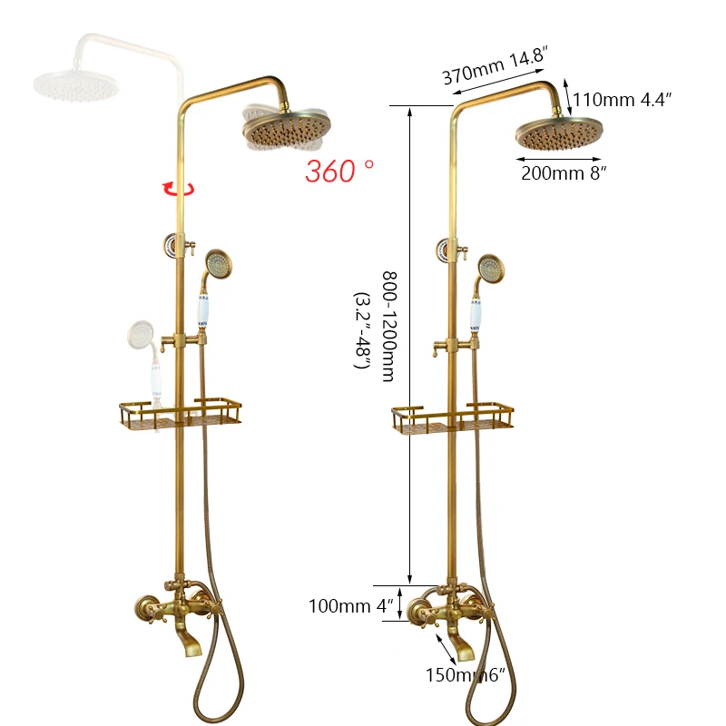 Imagem -03 - Jieni-ducha de Parede com Desviador tipo Cascata Conjunto de Torneira Banheira com Prateleira Latão Sólido