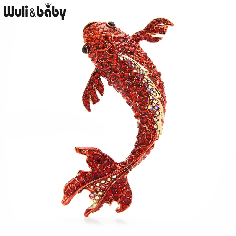 Wuli&baby Big Red Fish Brooches Women Unisex Rhinestone Carp Fish Office Party Brooch Pins Gifts