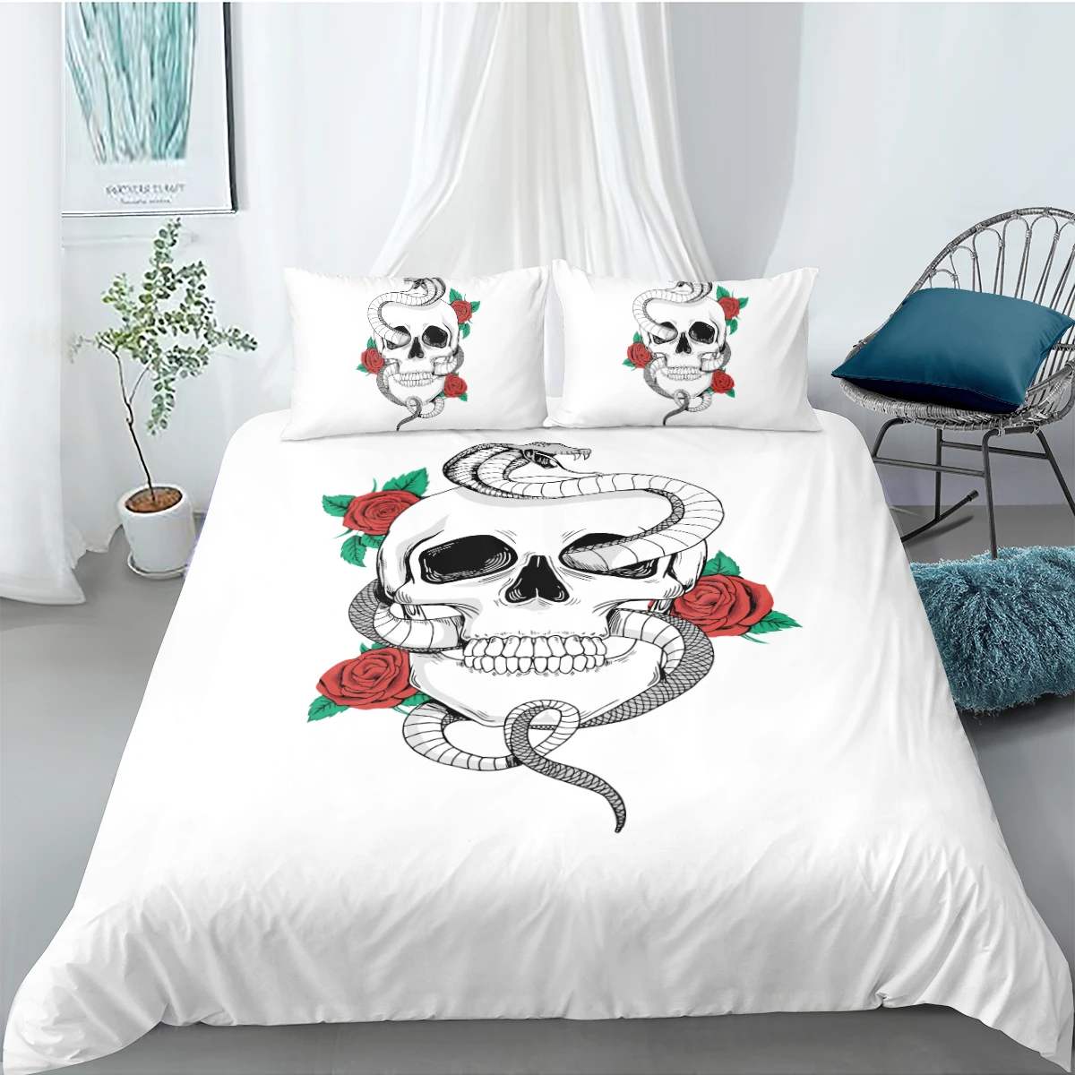 Skull Comforter Covers 3D White Quilt Cover Set Bed Linen Pillow Cases Full Double Single Twin Queen Size 140*210cm Beddings