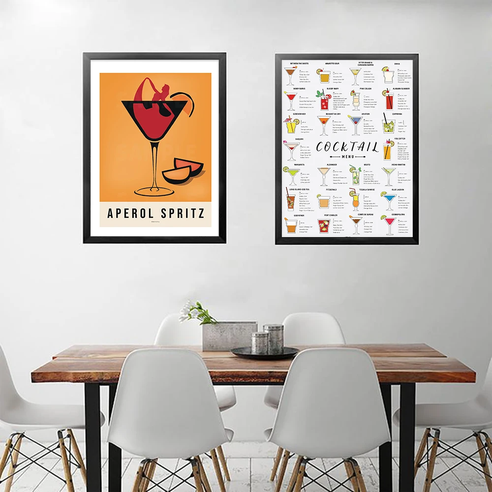Cocktail Kitchen Poster Print Cocktail Recipe Guide Canvas Mural Art Painting Picture Modern Restaurant Bar Decoration Frameless