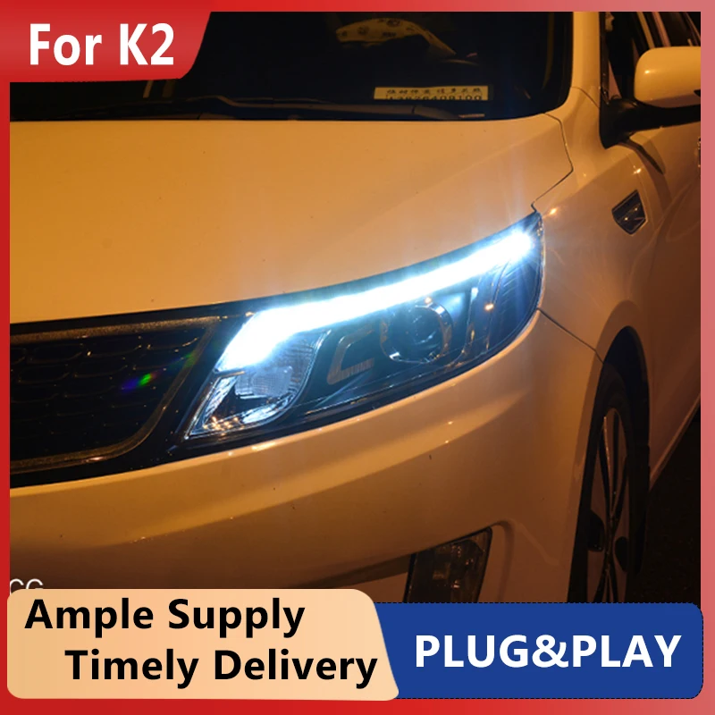 

Cars Headlight For KIA K2 RIO 2011-2014 Headlights LED DRL Running lights Bi-Xenon Beam Fog lights angel eyes Auto