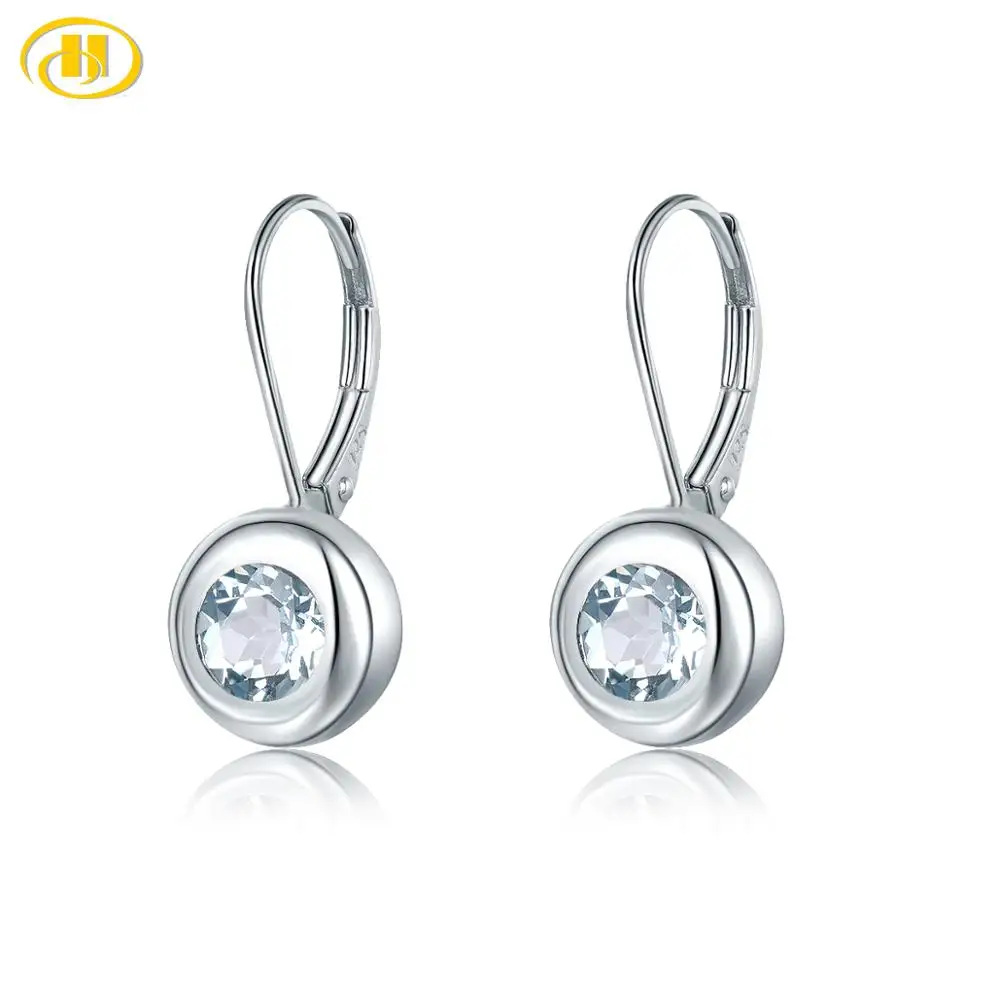 

Hutang Natural Aquamarine Women's Clip Earrings Solid 925 Sterling Silver Blue Gemstone Fine Elegant Bridal Jewelry New Arrival