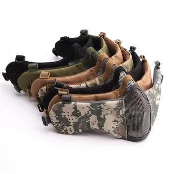 Airsoft Face Mask Tactical Steel Mesh Breathable Ear Protection Mouth Mask Shooting Hunting Accessories Paintball Softair Mask