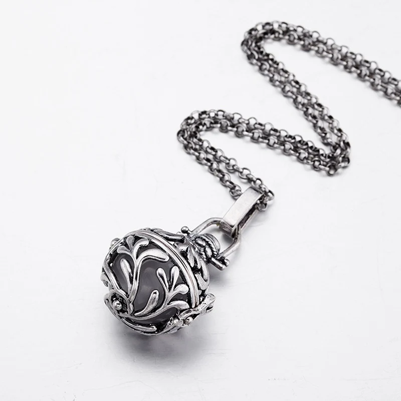 Sweater Necklace Mexican Angel Caller Bola Harmony Ball Wish Box Leaf Silver Color ( Fit Beads Size: 16mm ) 82.5cm Long, 1 PC