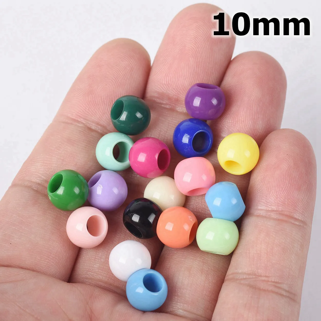 50pcs Round Opaque Acrylic Plastic Loose Big Hole Beads 10mm For Jewelry Making DIY Crafts Findings