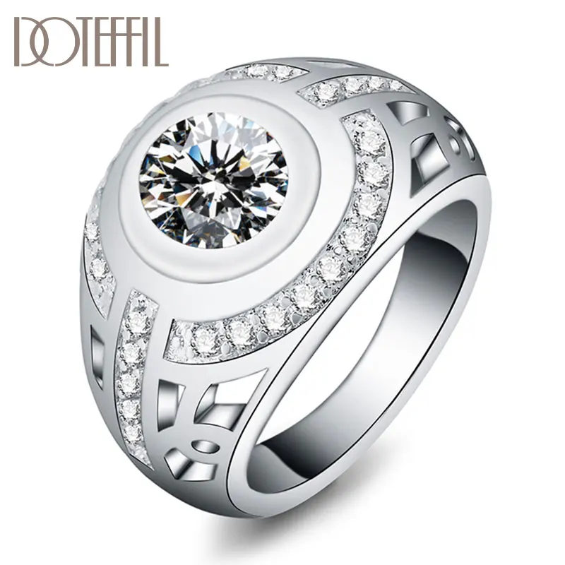 DOTEFFIL 925 Sterling Silver Crystal AAA Zircon Klasyczny pierścionek dla kobiet Moda Ślub Zaręczyny Impreza Prezent Urok Biżuteria