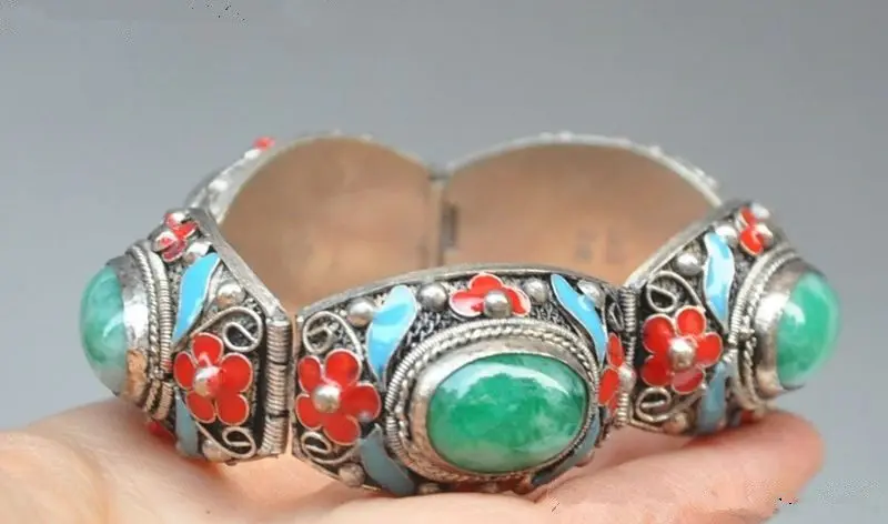 

China's Tibet dynasty palace cloisonne silver inlaid stone bracelet NER059 fine jewe