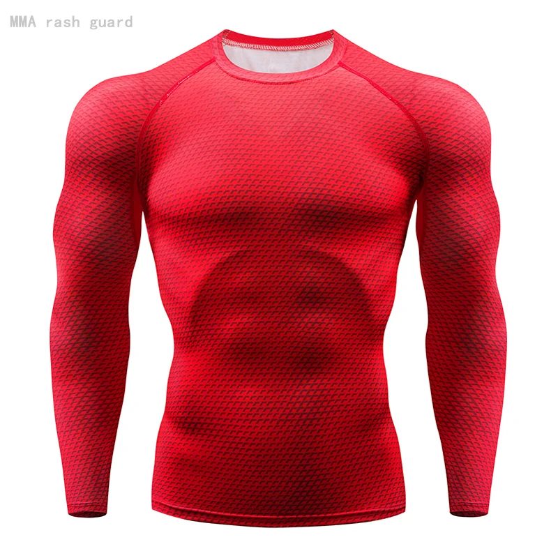 Men's muscle shirt fitness exercise top long-sleeved MMA compression sportswear moisture wicking winter warm shirt undershirt