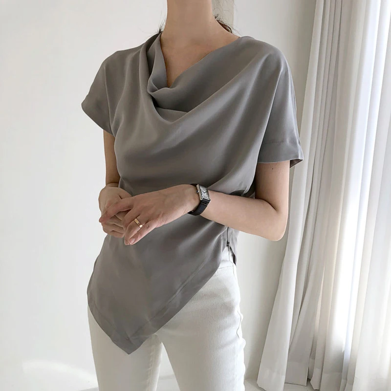 Koreaanse Chic Onregelmatige Korte Mouw Zomer Shirt Vrouwen 2021 Elegante Oversized Losse Vrouw Blouses Slim Shirts Tops Blusas 14524