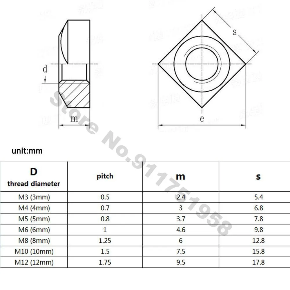 2/50pcs DIN557 304 A2-70 Stainless Steel Metric And US Threaded Square Nut M3 M4 M5 M6 M8 M10 M12 Foursquare Quadrate GB39