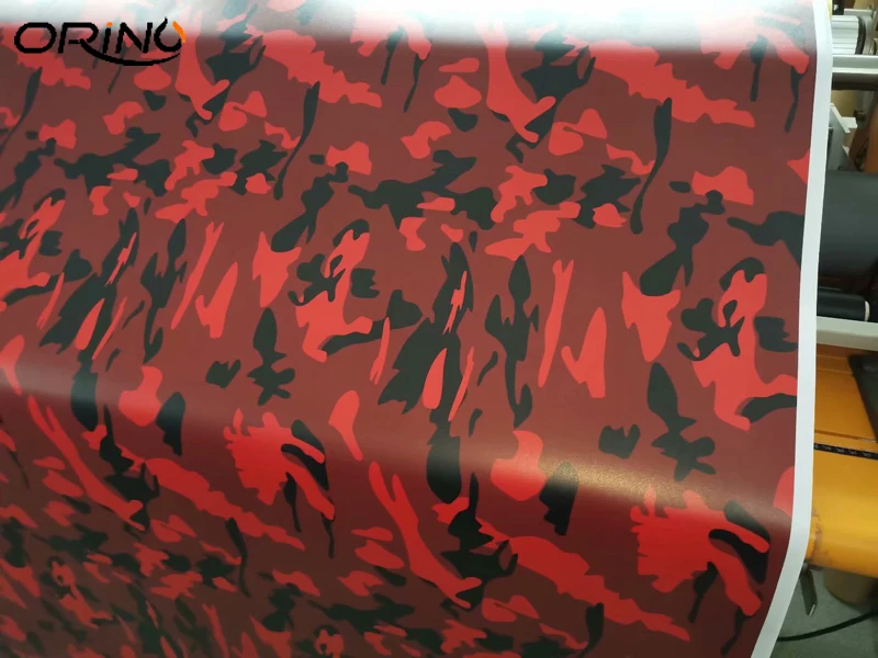 

Red Black Vinyl Camouflage Pattern Wrap Air-Release Adhesive Film Sheets with Air Release Bubbles Free Full Car Wrapping