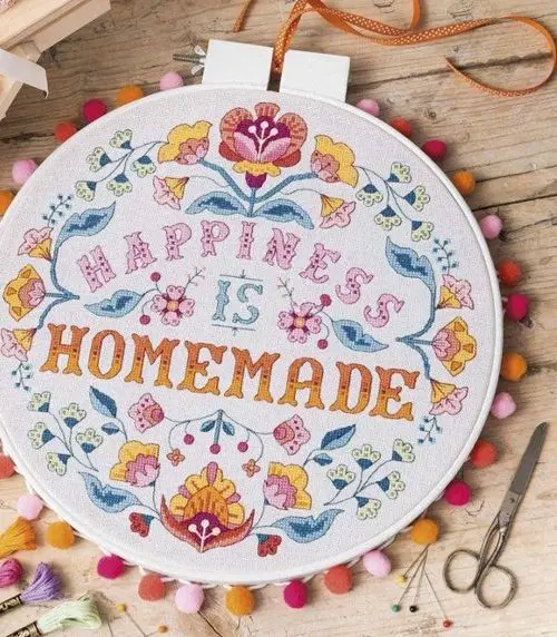 

Happiness is homemade cross stitch package cartoon word 18ct 14ct 11ct cloth cotton thread embroidery DIY handmade needlework