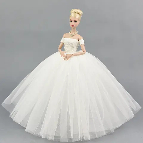 Wedding Dress For 30 cm Doll clothes 1/6 Party Evening Gown skirt Clothing Outfit Accessories white girl birthday gift
